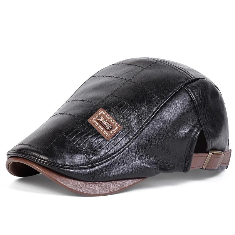 

Men Retro Pu Leather Newsboy Caps JAMONT labeling British Painters Hats Spring Autumn Side Adjustable Flat Cap Hip Hop Berets