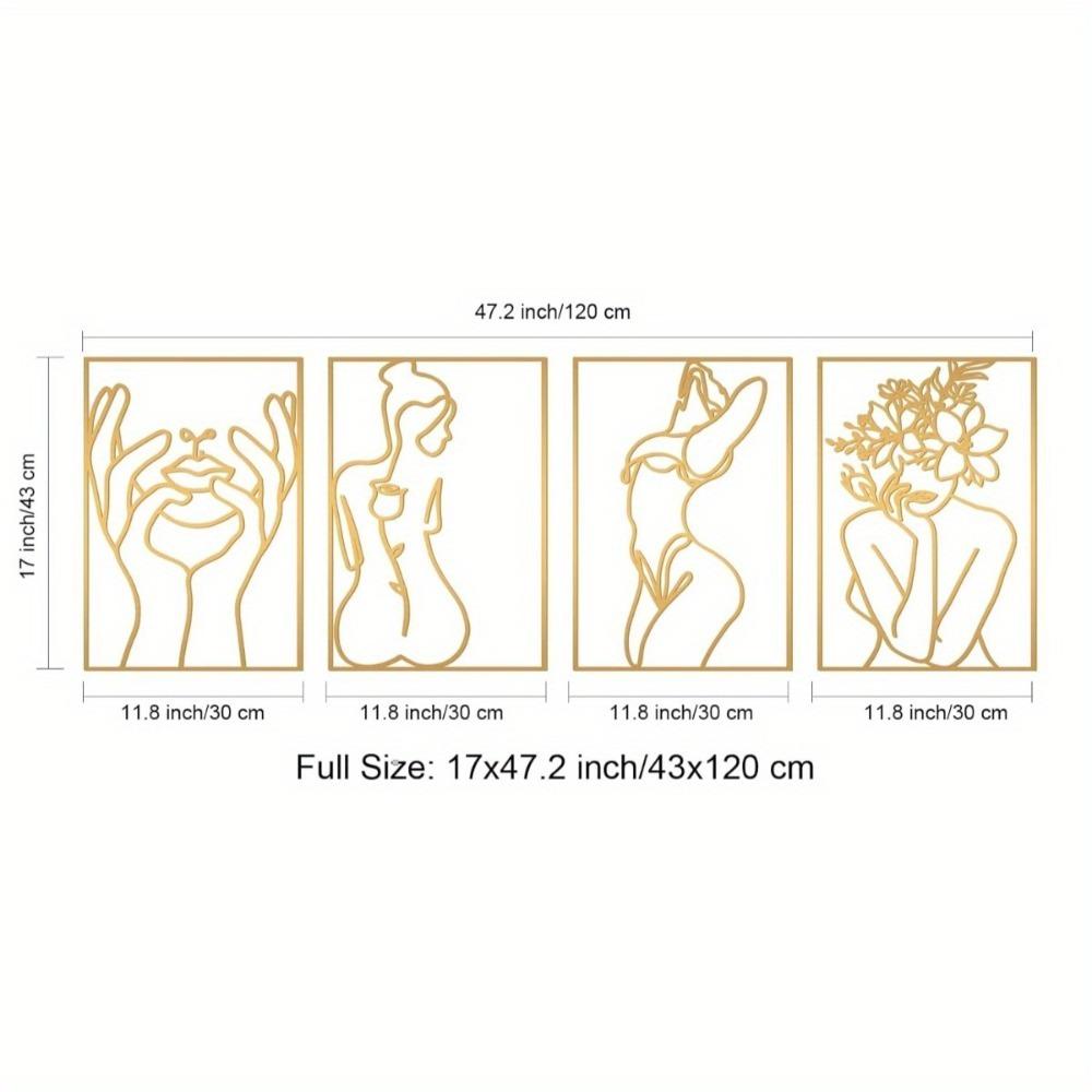 4-Pack Gold Metal Line Wall Art Abstract Woman Body Figure Home Aesthetic Decor Sculpture Gift