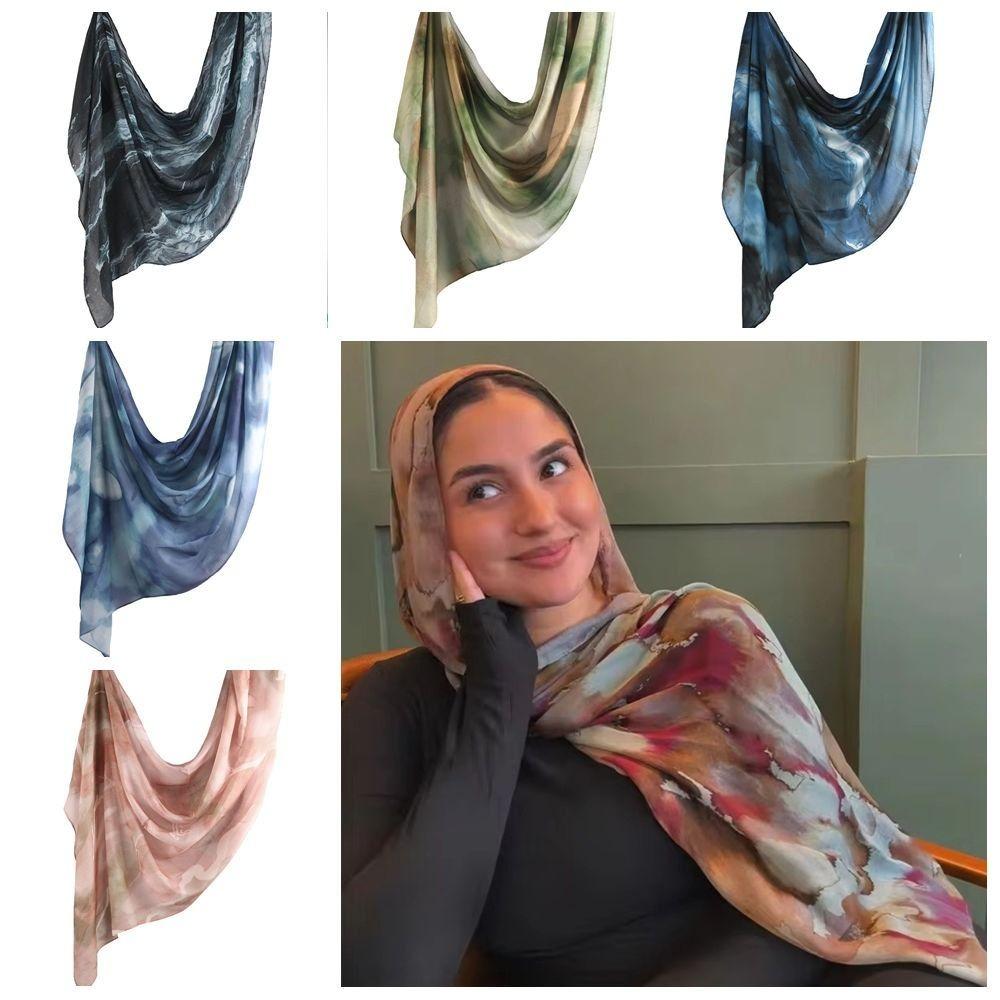 Breathable Print Islam Scarf Watercolour Women Sunscreen Shawl Woven Hijab Scarf  Party