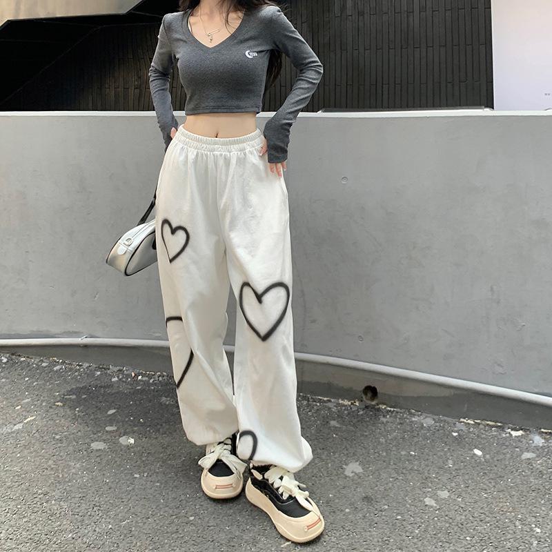Women's High-Waist Slimming Love Heart Sports Pants - Trendy Spring/Summer Straight Casuals