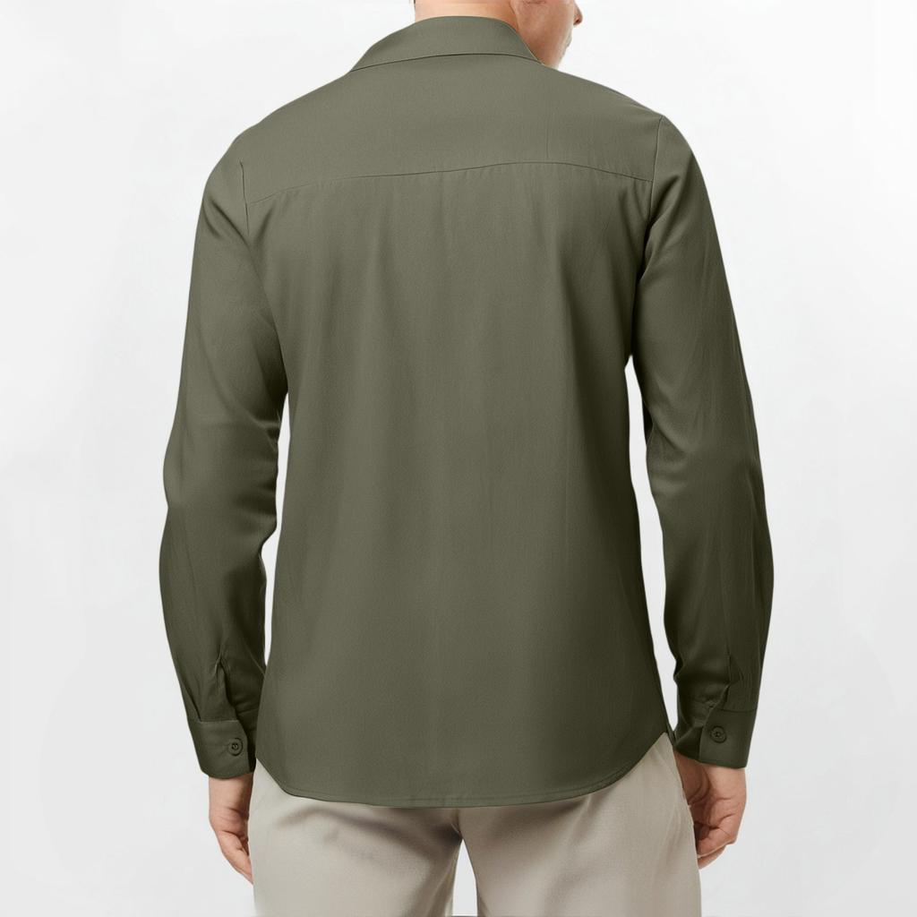 A Man In A Four- Cotton And Linen Long-sleeved, Lapel, Loose Button Cotton And Linen Cardigan Shirt