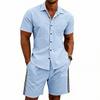 Men's Summer Plain Short Sleeve Shirt & Zipper Shorts Set