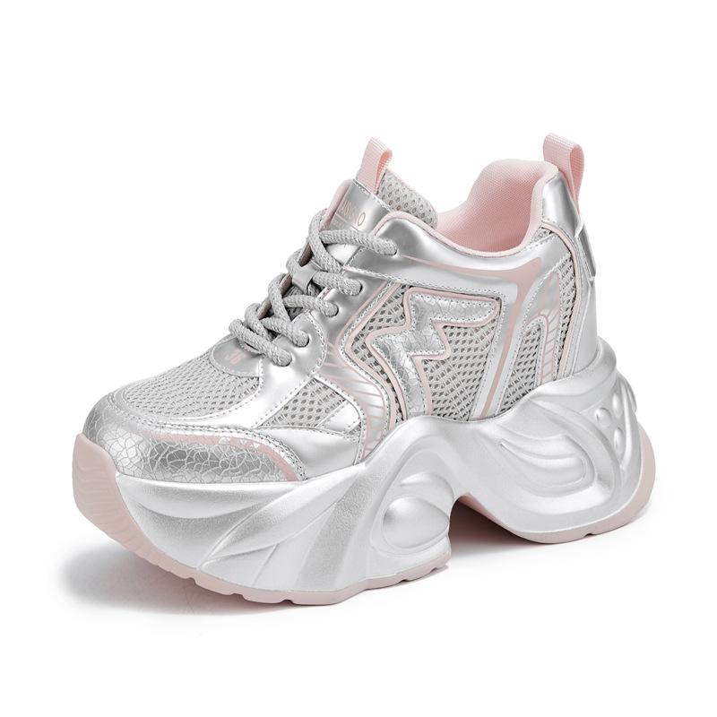 Silver Platform Dad Shoes Women's Shoes 2025 New Autumn Breathable Small Man Height Increase Casual Versatile Sports Shoes