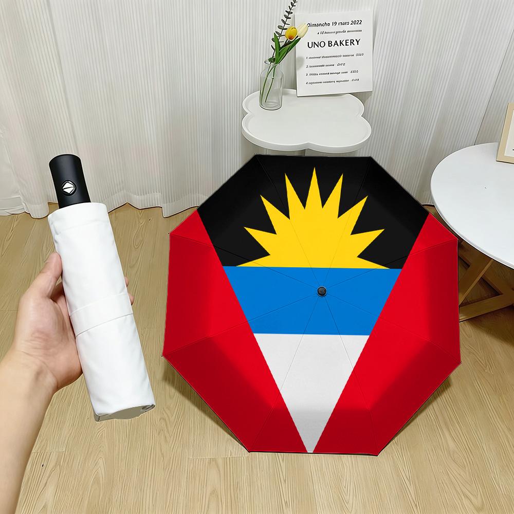 

Antigua and Barbuda Flag Sun Print Auto Folding Umbrella Waterproof Windproof Compact Travel Umbrella (as the picture,iron&8K)