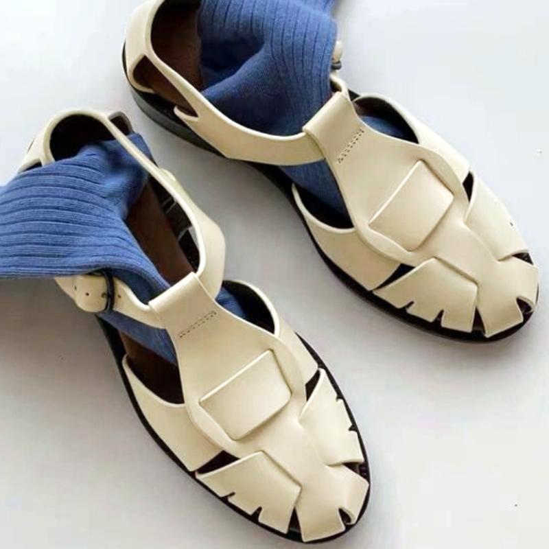 Fashion Fashion Woven Hollow Round Toe Roman Women Sandals Belt Buckle Back Strap Slide Sandals Summer Luxury Designer Non-slip Slippers