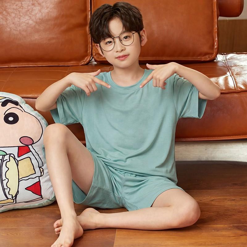 Boys Pajama Set Short Sleeve Cartoon Print Modal Sleepwear Lightweight Home Wear Kids 8