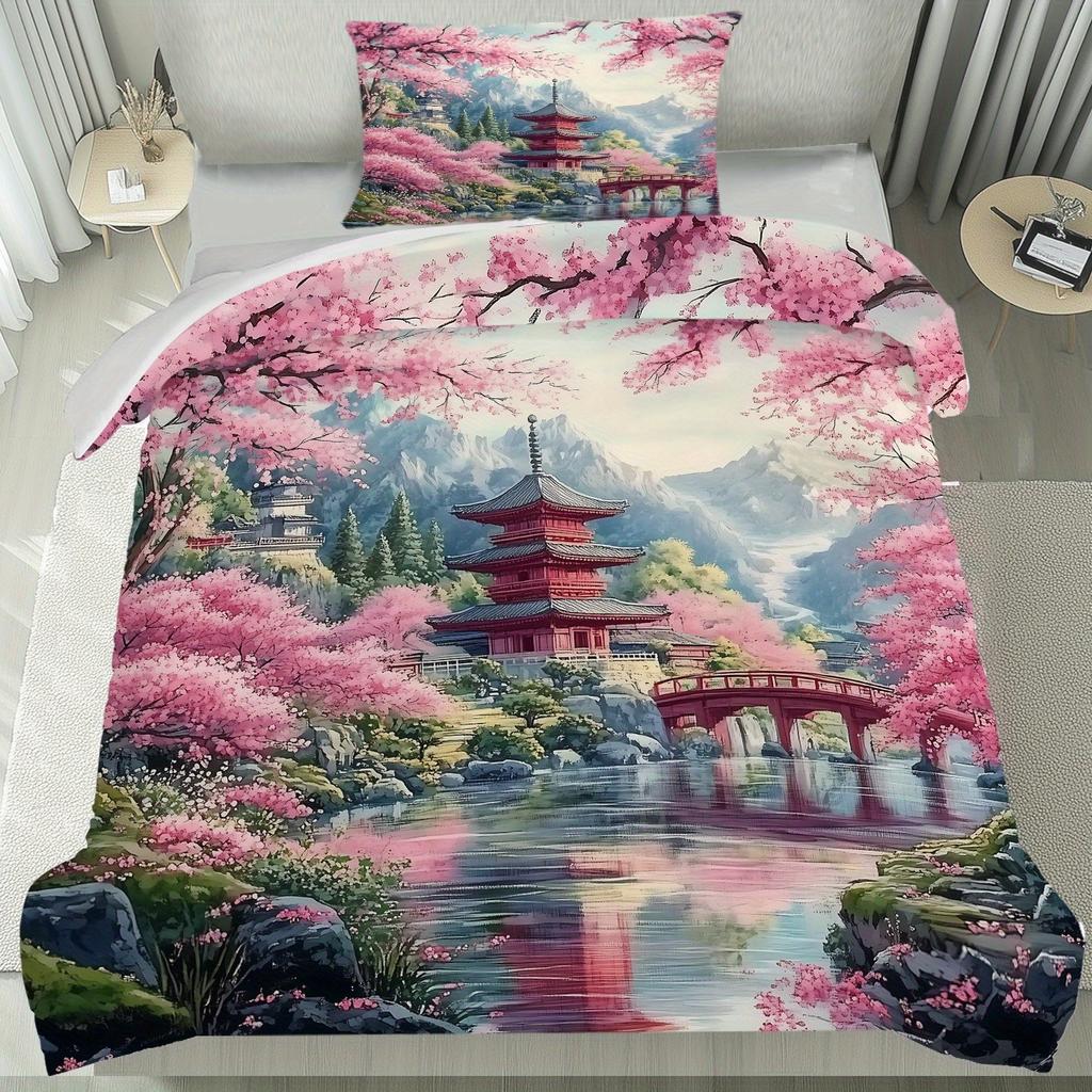 Japanese Style Bedding Set Soft Polyester Duvet Cover Set Quilt Cover With Pillowcase For Bedroom Decor Birthday Gift For Girls