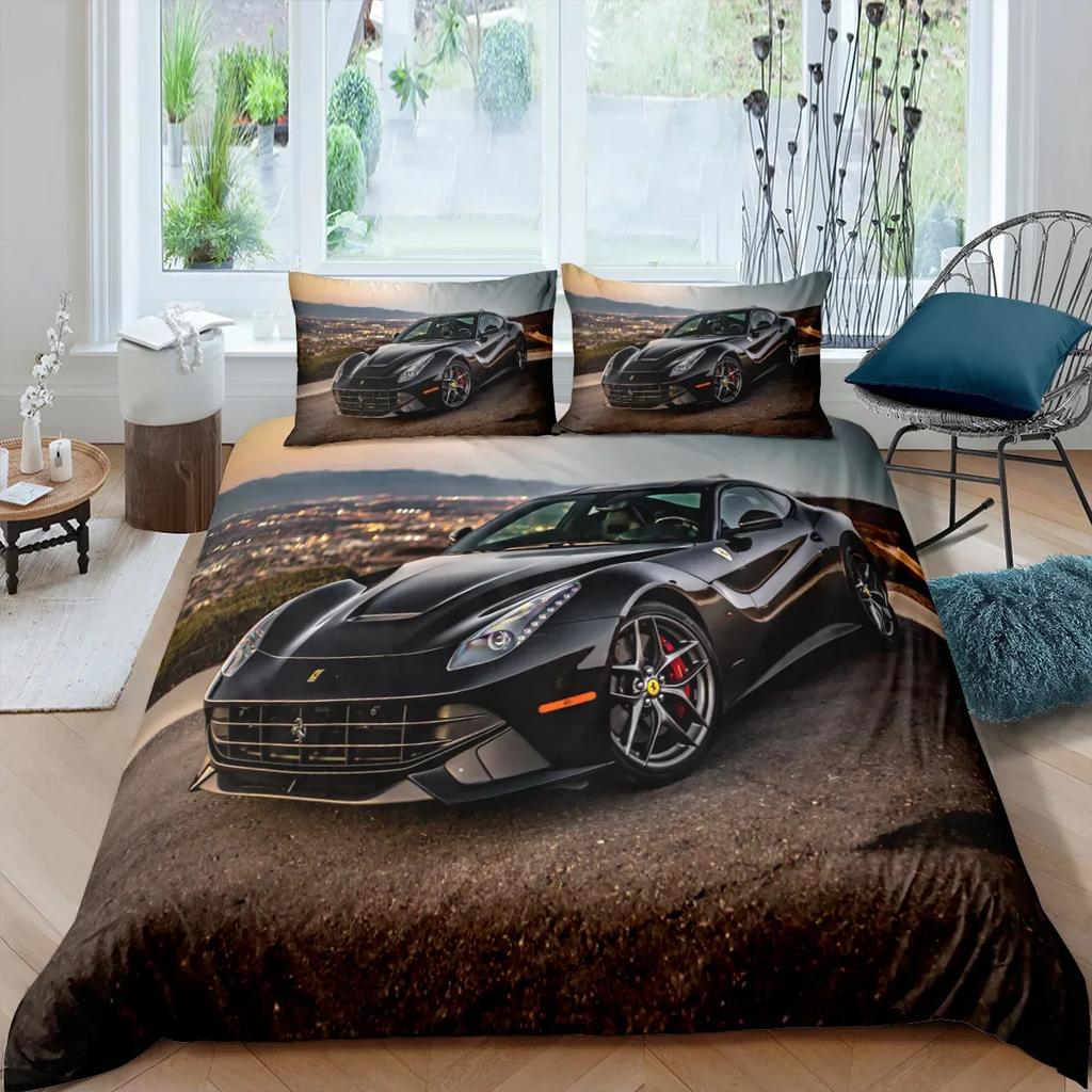 Bedding Set 2/3pcs 3D Racing Car Print Duvet Cover Set Polyester Quilt Cover Pillowcase Single Queen Twin King Size for Boys Men