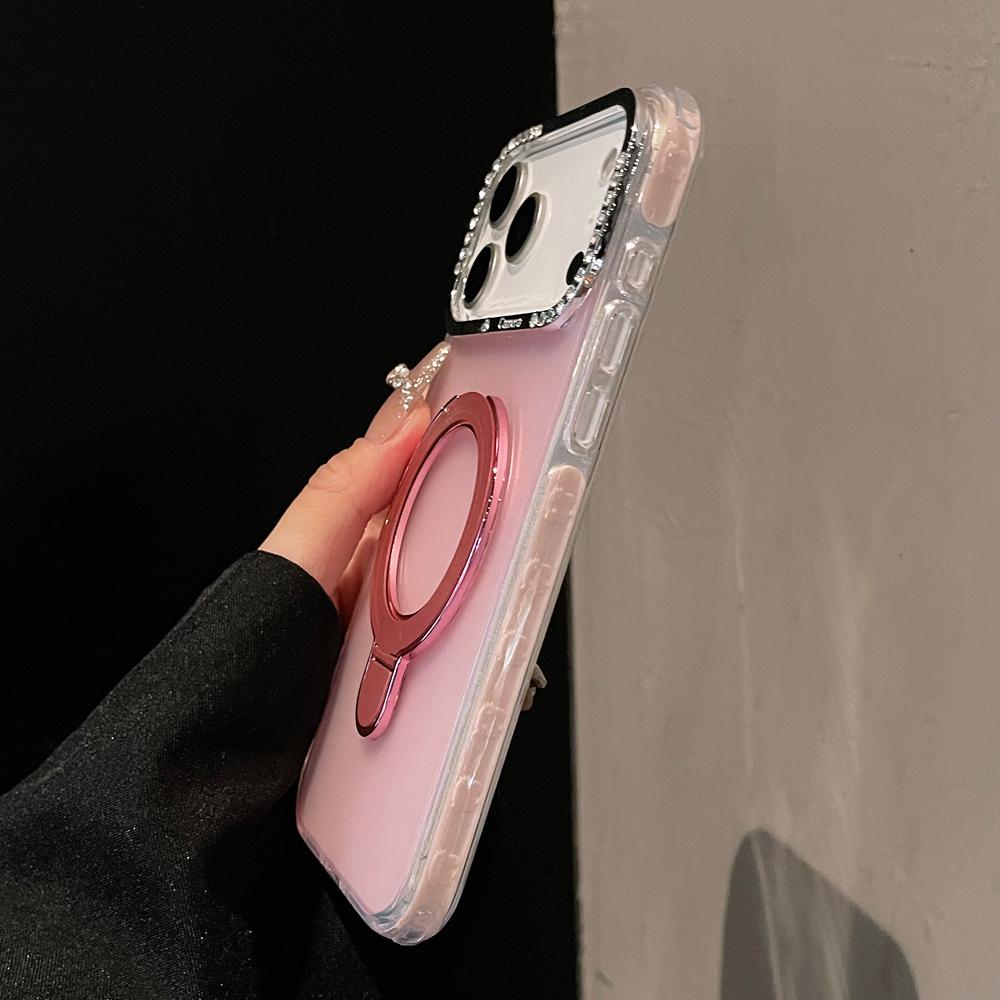 KEYSION Magnetic Jewelled Case for iPhone 16 17 Pro Max Air 16 Plus Transparent Matte TPU+PC Shockproof Ring Stand Phone Cover