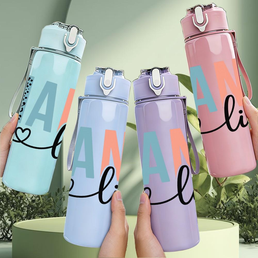 1PC Nana Life Heart Cursive 750ml Color Plastic Sports Water Bottle Leakproof Flip Straw Lid Suitable for Sports Office Home Use