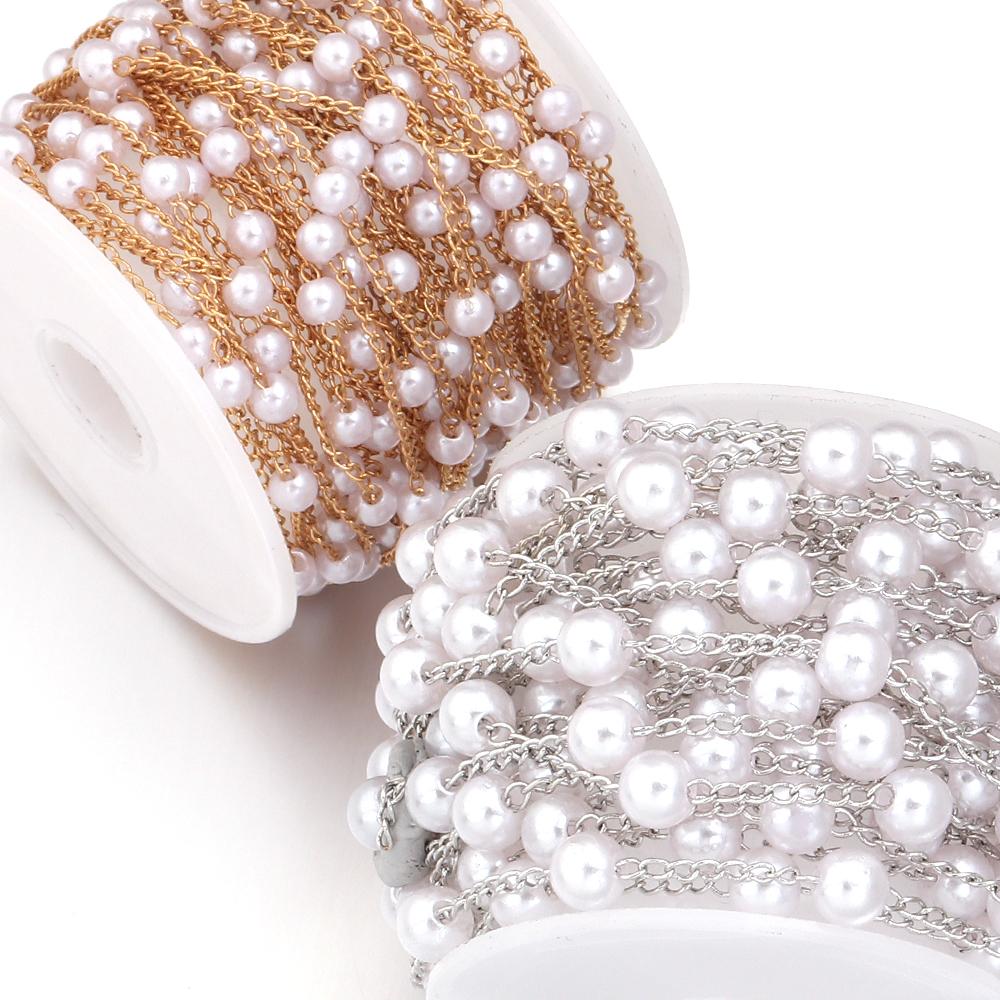 5Yards/Roll Copper Beads Chains Imitation Pearl Beads Chain For Jewelry Making DIY Bracelets Necklace Clothing Decor Accessories
