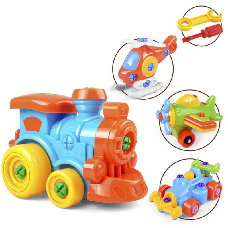 Baby Cartoon Car Toys DIY Disassembling Screwdriver Assembled Toys Children Train Plane Building Blocks Model Tool Kids Gifts