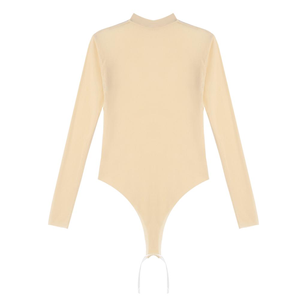 Body Manches Longues Femme Design Transparent Col Rond Maillot de Corps Haut Décolleté Vêtements de Nuit Lingerie
