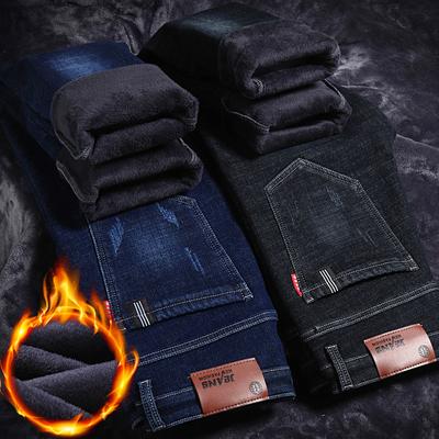 Autumn and Winter Padded Thickened Elastic Jeans Male Slim Straight Warm Denim Trousers Male Tide Trousers