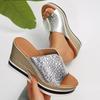 Fashion Women Shoes Silver Chunky Platform Sandals 2025 Summer Wedges Slippers Plus Size 36-43 Woman Outdoor High Heels Sandles Female