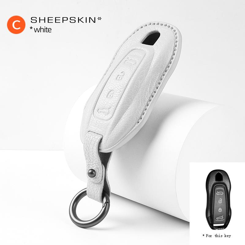 Goatskin Key Fob Cover With Keychain Fits Porsche Macan 4 Ev Electric Model Taycan Key Shell Accessories