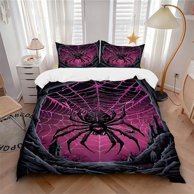 3pcs Spider Web Duvet Cover Set - Includes 1 Duvet Cover and 2 Pillowcases, No Quilt Core, All-Season Home Decor Yy251111047