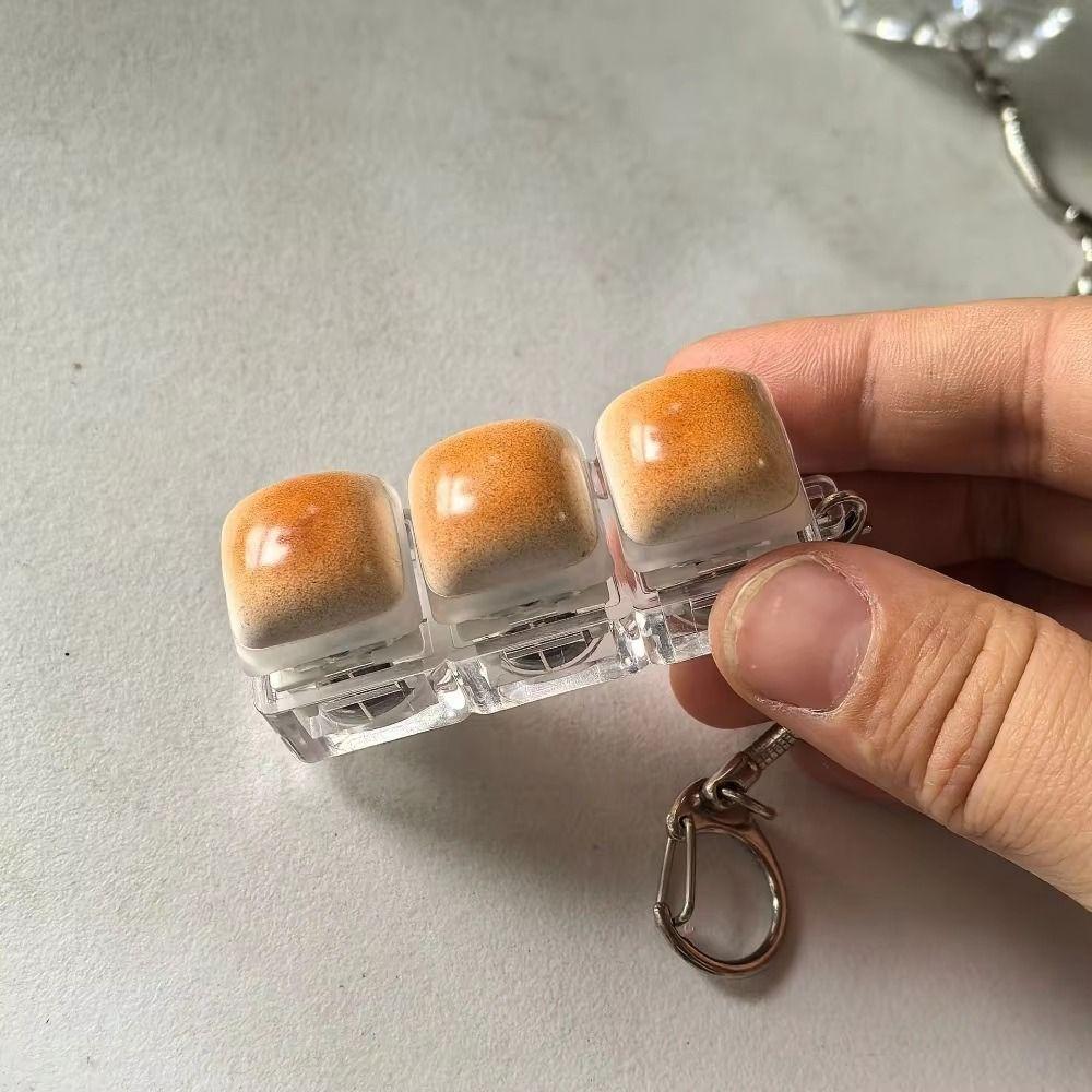 Caramel Creative DIY Assembly Keyboard Keychain Portable Cute Fidget Keycap Keychain Bread Design Keycap Button Mini Pop Adult Use