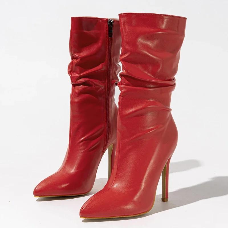 Fashion Eilyken Design Sexy Pleated Pointed Toe Zipper Women Ankle Boots Fashion Thin High Heels Stripper Modern Booties Shoes