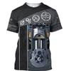 Mechanic 3D Printed Short Sleeved T-shirt Summer Breathable Polyester Simple Round Neck Top