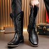 Men's Size 48 Leather High-Top Boots - Retro Cowboy Style for Spring, Autumn, and Winter