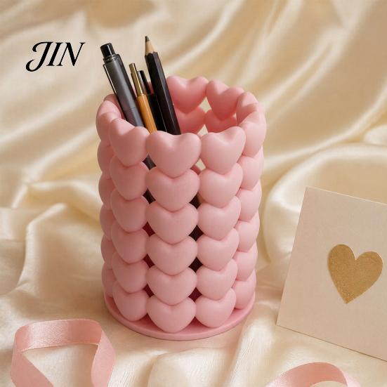 3D Printed Pen Stand Hollow Heart Holder, Aesthetic Stand, Girlish Decorative Container Makeup Brush Multifunctional Storage for Home Office