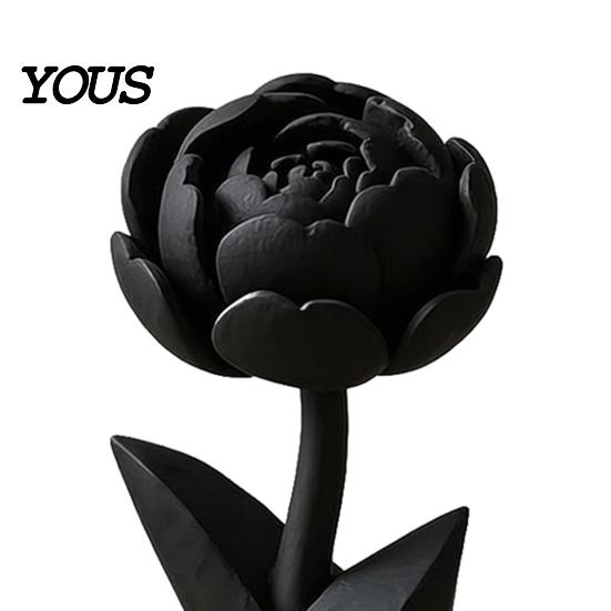 Flower Sculpture 3D Printed Figurine, Small Black Peony Tabletop Ornament Lightweight Decorative Piece for Office Executive Desk, Living Room, Bedroom
