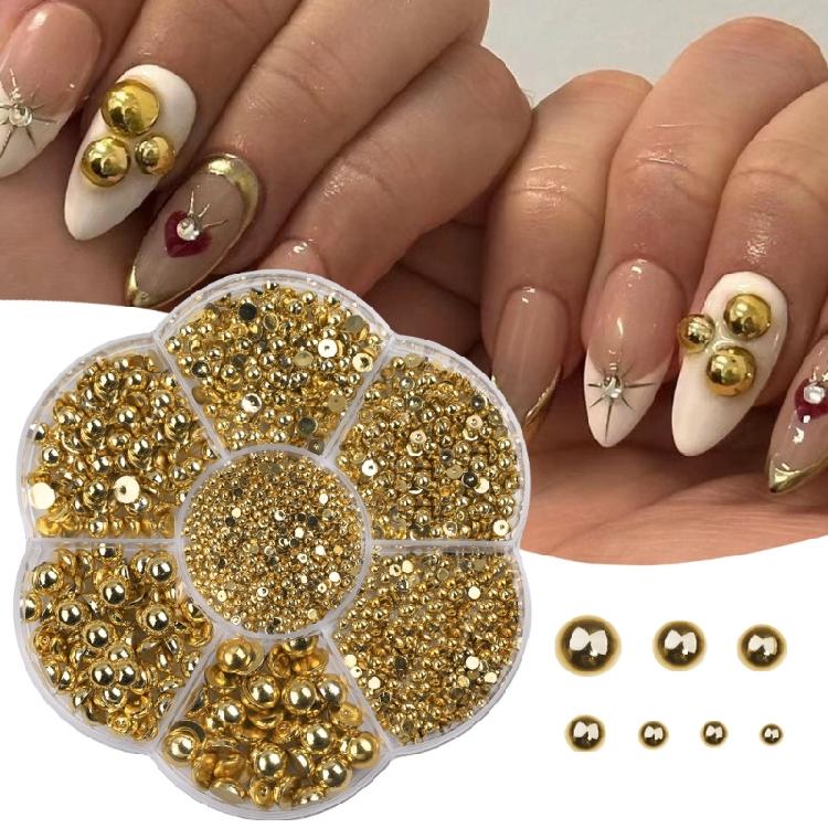

Quality Half Beads Nail Art Charms Creative Nail DIY Decoration for Any Occasion золотий