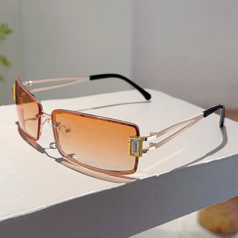 Fashion Rectangle Metal Shades Stylish Brand Design Women's Sunglasses Trendy Gradient Punk Sun Glasses with Anti UV