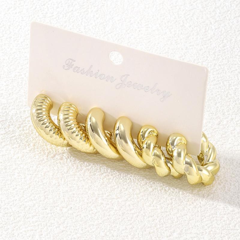Texture Geometry Multi Shaped Women's Fashion Plastic Ring Earring Set Elegant Fashion Style Unique Design Earrings