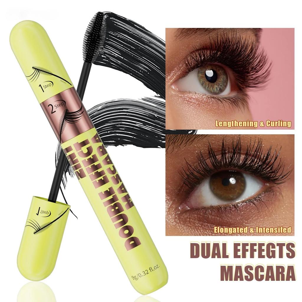 Mascara Imperméable 4D Double Effet Allongeant Naturel Bouclant Volumisant Long Tenue Anti-Bavures Rehausseur de Cils pour Maquillage Quotidien