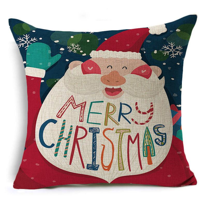 Santa Claus Cartoon Christmas Cushion Covers Reindeer Christmas Trees Linen Pillow Cover Decorative Sofa Couch Throw Pillows