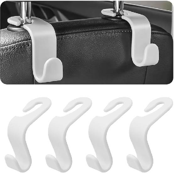 Car Back Seat Headrest Hooks, 4 Pack Black Stylish Back Seat Hanger For Car Handbag Clothes Coats Grocery Bags, Car Interior Accessories (Black2)