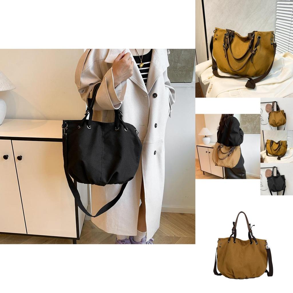 Stylish Large Capacity Women's Tote Bag Retro Solid Color Shoulder Crossbody Purse