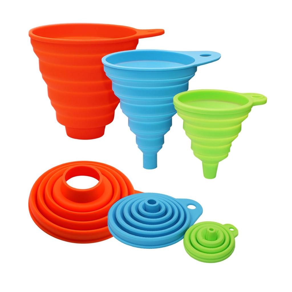 3 Pcs Kitchen Funnel Set, Silicone Collapsible Funnel for Kitchen Use Filling Bottles,Canning, Cooking and Water Powder Transfer