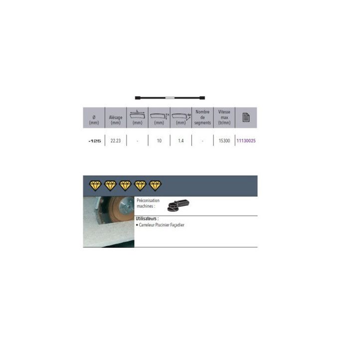 Disque Diamant Ultra Ceram D. 125 X 22,23 X H 10 Sidamo