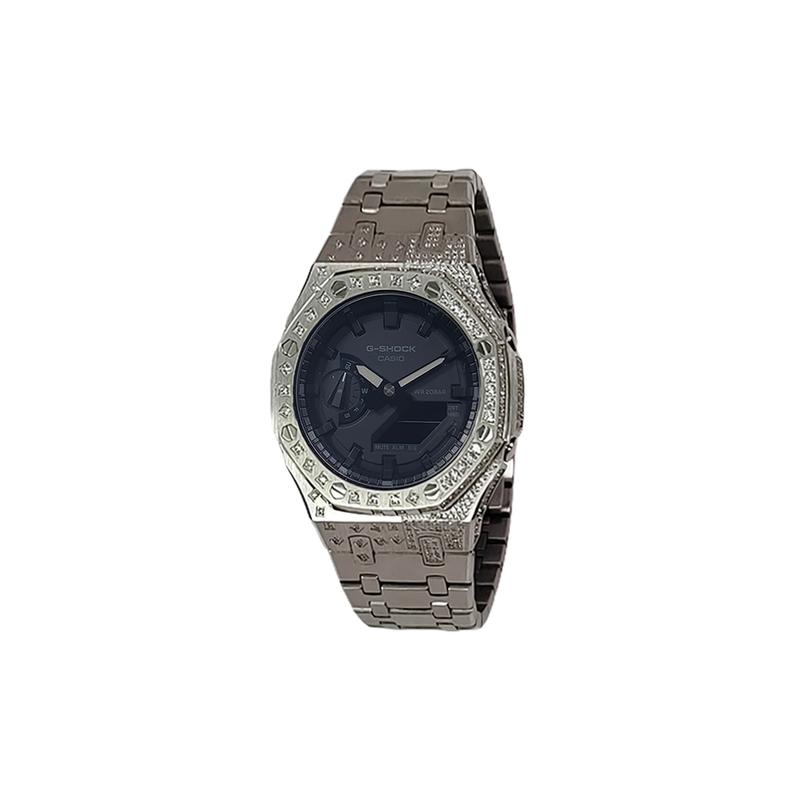 CASIO Customized watch modified series waterproof 200 meters GA-2100-1A1 modified-Qiongchenxuanlan Quartz Steel Strap men' GA-2100-1A-BaiZuanBiaoKe