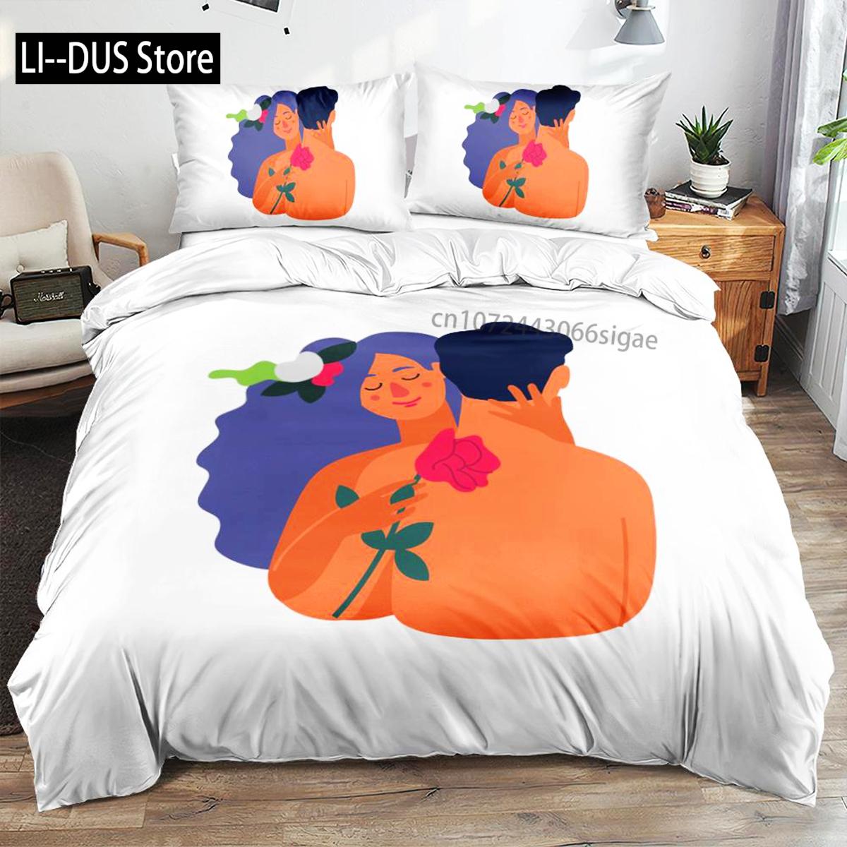 Пара пододеяльников King Intimate Lovers Embrace Pattern Комплект постельного белья Подарок на День святого Валентина для любимого Пододеяльник из микрофибры 135x200cm
