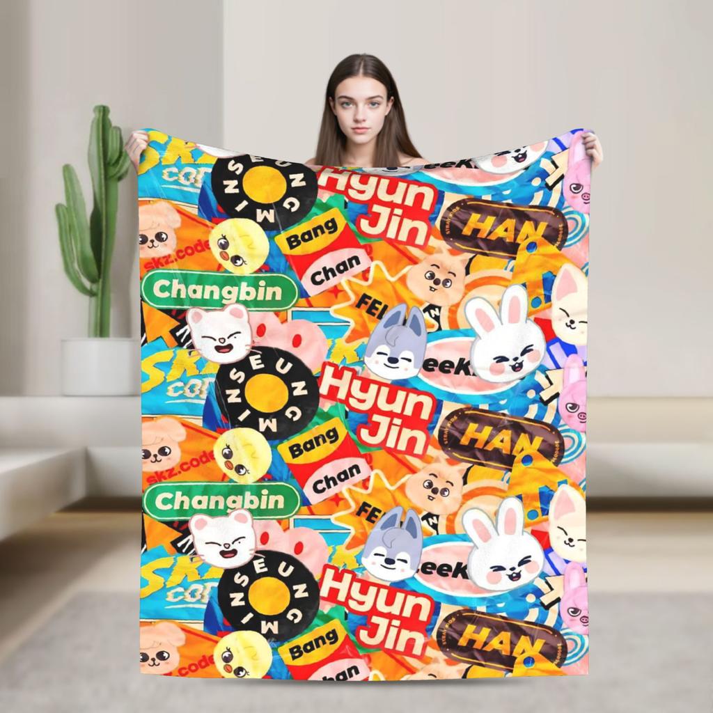 Blankets Travel Office Flannel Throw Blanket Kpop Stray-kids S-skzoo FELIX For Living Room Warm Design Quality Bedspread