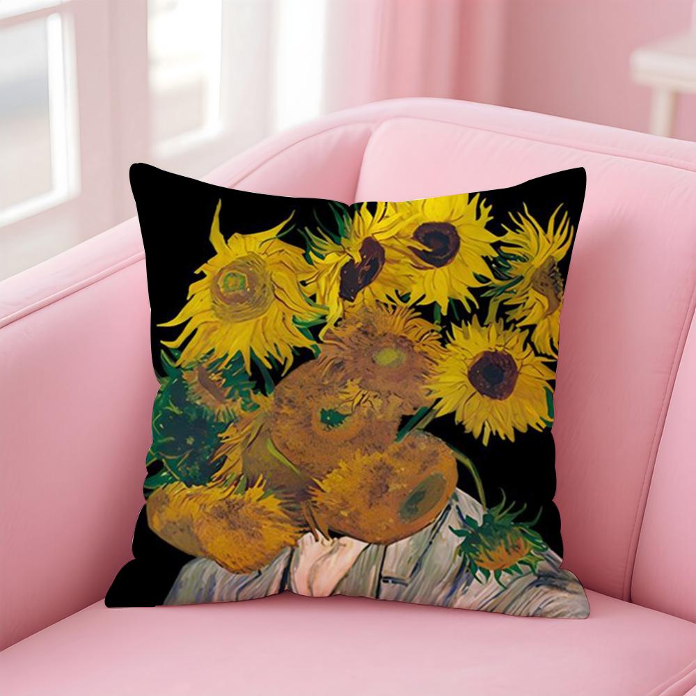 Van Gogh Starry Sky Oil Painting Cushion Cover Linen Pillowcase Cover Soft Decor for Sofa Home Room