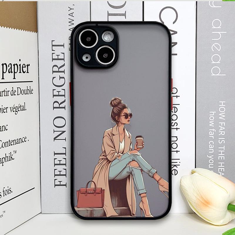 Fashion Girl Women Coffee Miss Phone Case for Samsung Galaxy S25 S24 S23 Ultra S22 Plus S21 FE 5G Shockproof Bumper Hard Covers