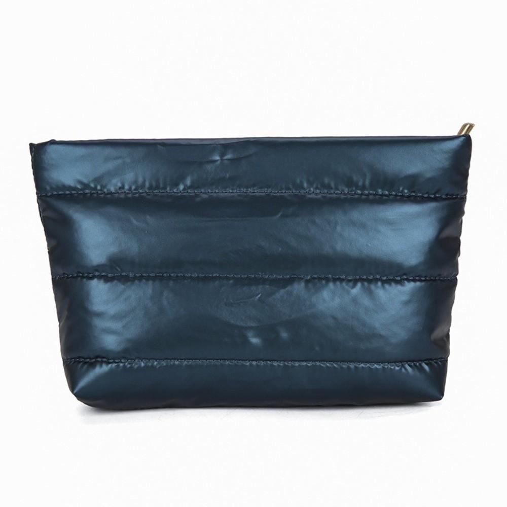 

New Solid Color Cosmetic Bag Large Capacity Fluffy Quilted Toiletry Pouch Nylon Zipper Women Clutch Bag темно-синий
