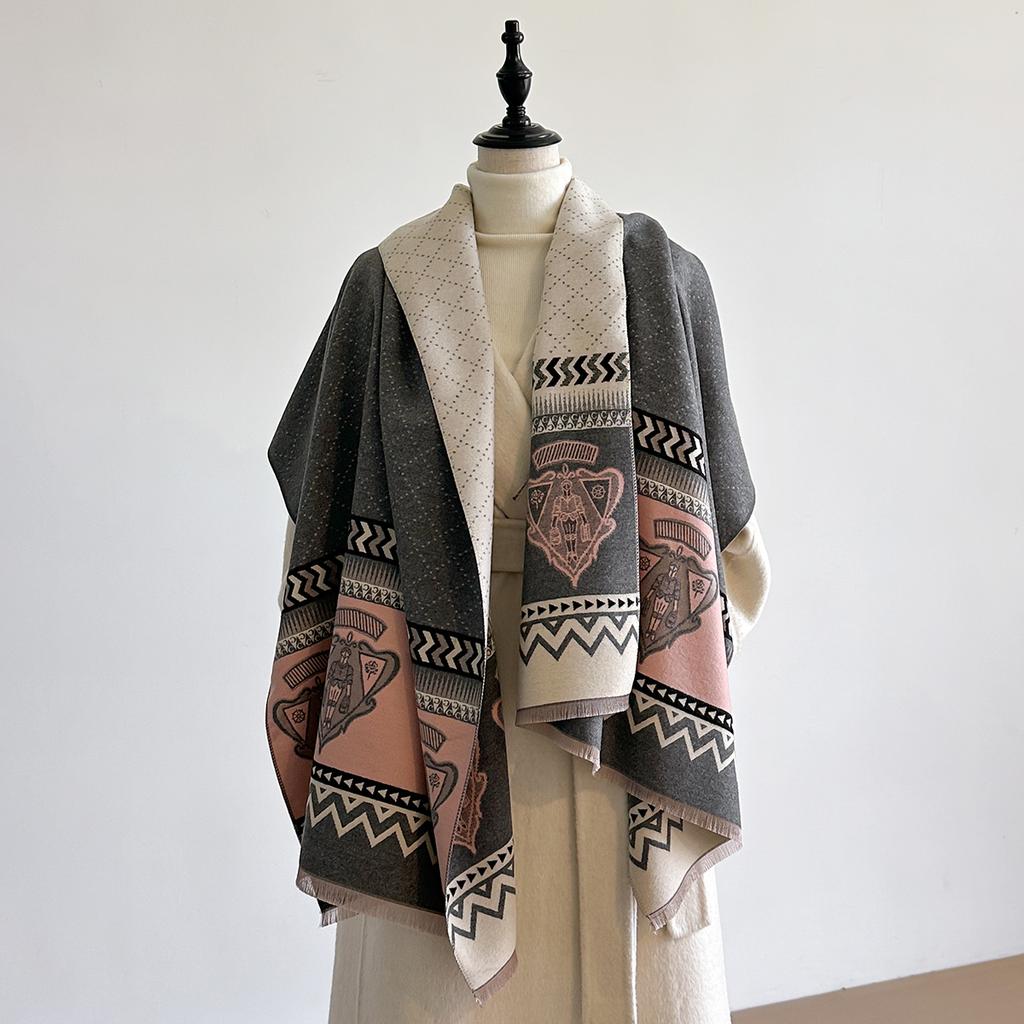 New Brand Elegance Two-Sided Print Scarf Soft Warm Fringe Pashmina Shawl Autumn and Winter Outdoor Coldproof Windproof Blanket