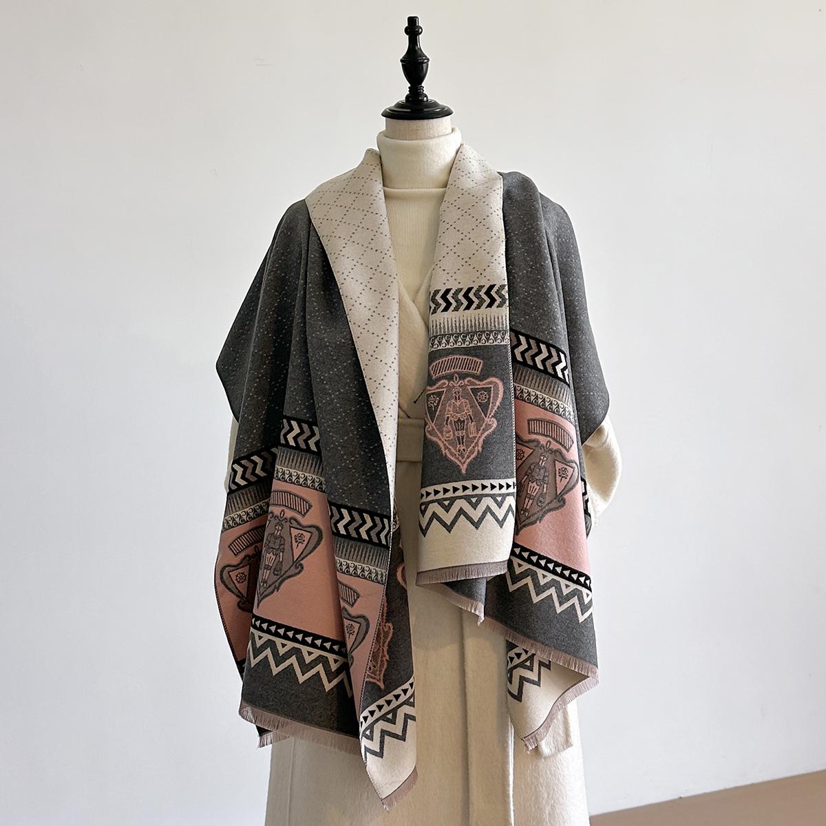 Winter Women S High-Quality Double-Sided Ethnic Jacquard Cashmere Scarf - Thick Wool Pashmina Wrap Shawl