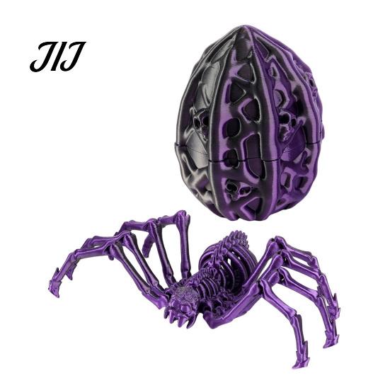 Fun Ritual Surprise Toys 3D Printed Articulated Skeleton Spider with Hollow Egg, Movable Joint Nighttime Scavenger Hunt Props Figurine, Halloween
