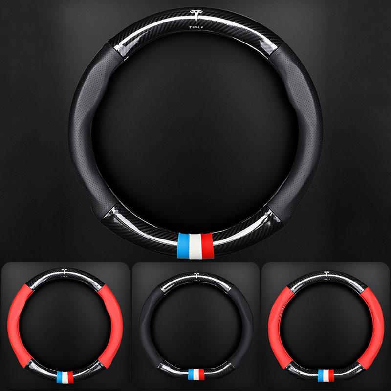 Car Steering Wheel Cover Breathable Anti Slip PU Leather Steering Cover For Tesla Model 3 Model X S 2016-2020 Decals TM3 TMX TMS Decal