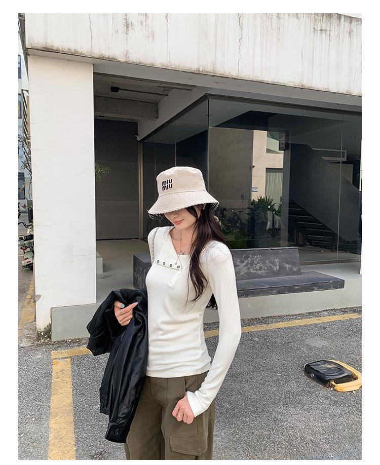 Women's Long-Sleeve Off-Shoulder Button-Up Base Layer Top - Stylish Autumn/Winter 2026 Arrival