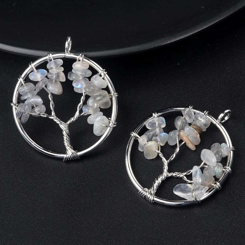 1Pcs Tree Of Life Pendant Natural Stone Winding Gravel Pendant For Jewelry Making DIY Necklace Accessory Size 30x30mm