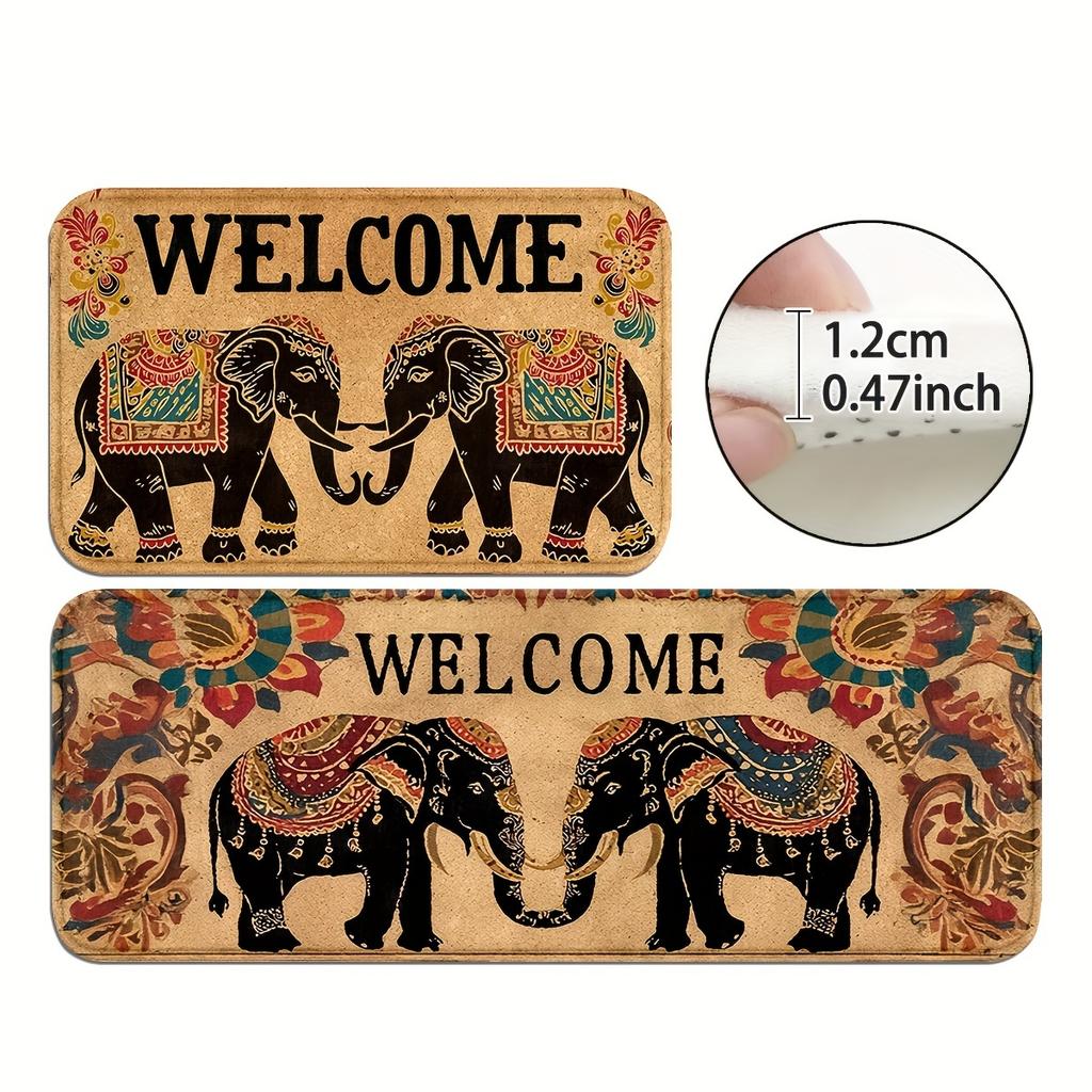 1Pcs Anti Fatigue Kitchen Rugs,Bohemian Elephant  Print Waterproof Non-Slip Thick Cushioned Kitchen Mat Heavy Duty Comfort Standing Mat for Kitchen