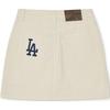 New MLB Varsity Los Angeles Dodgers Denim Short Skirts Women's Dark Cream 3FDSV0144-07CRD